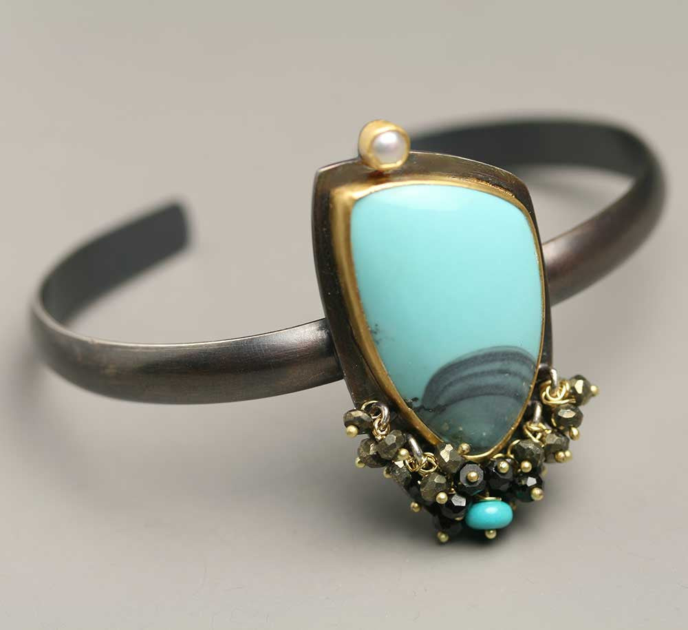 SOLD  Turquoise Landscape Cuff - Wendy Stauffer of Fuss Jewelry