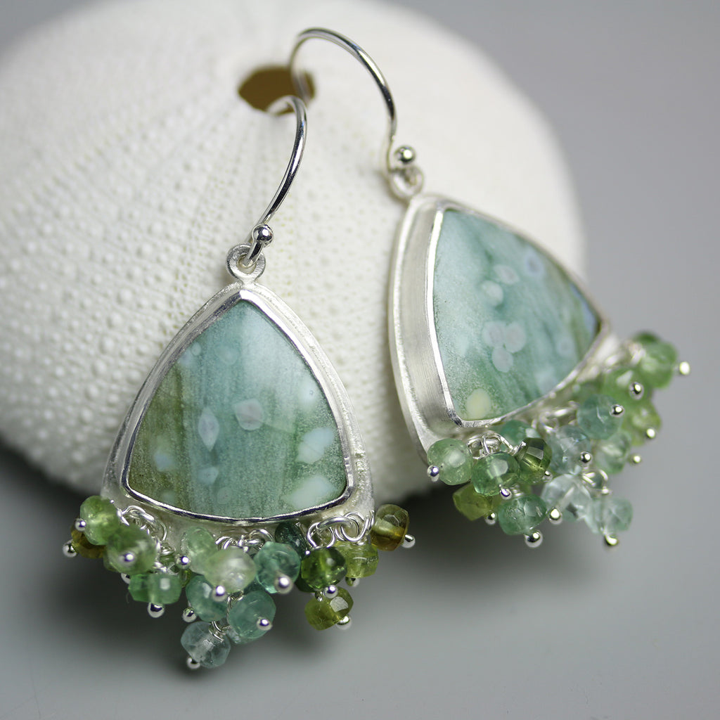 SOLD Tahitian Snow Agates with Green Blue Tourmaline Fringe - Wendy Stauffer of Fuss Jewelry