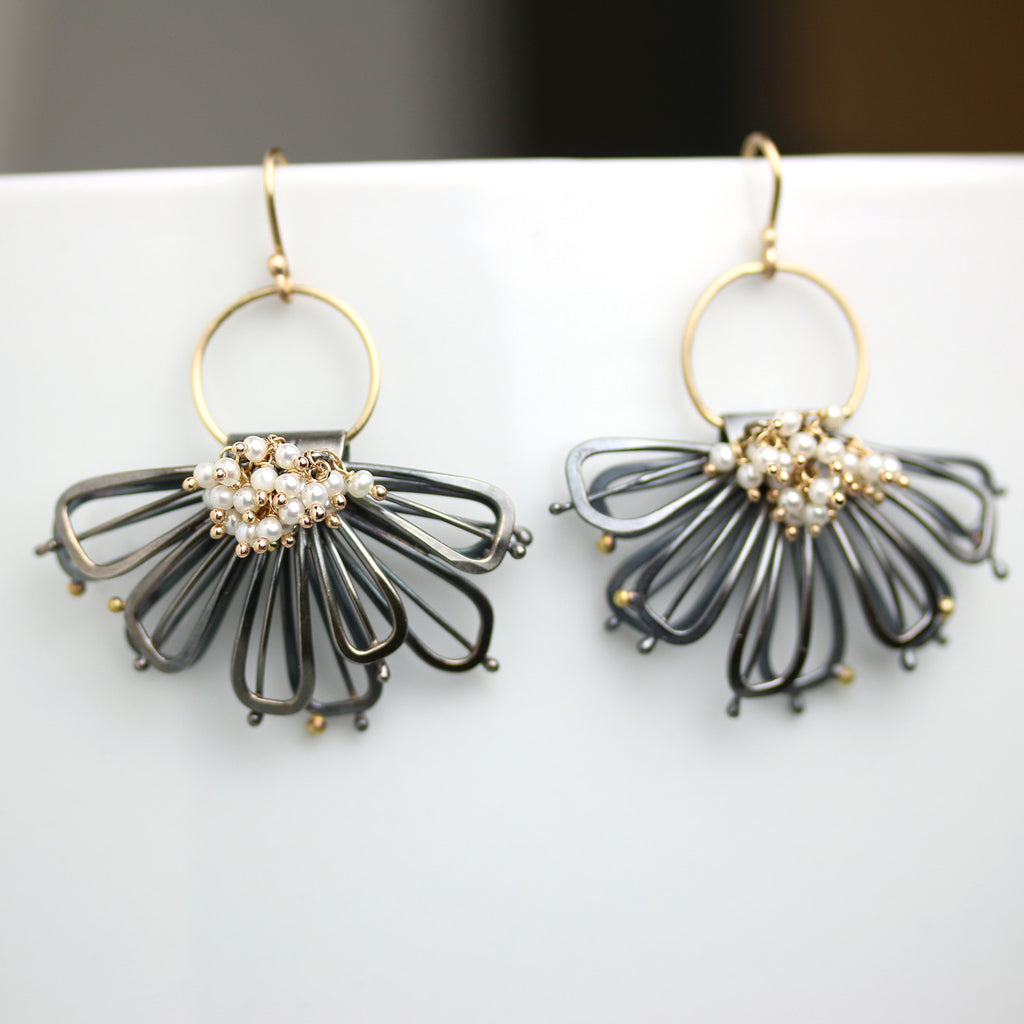 Midnight Petals Earrings with Pearl Clusters - Wendy Stauffer of Fuss Jewelry