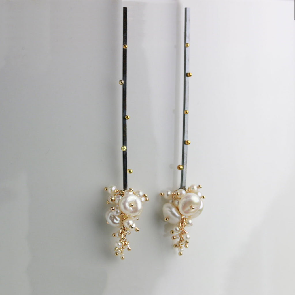 Long Gold Dotted Sticks with Pearl Clusters - Wendy Stauffer of Fuss Jewelry