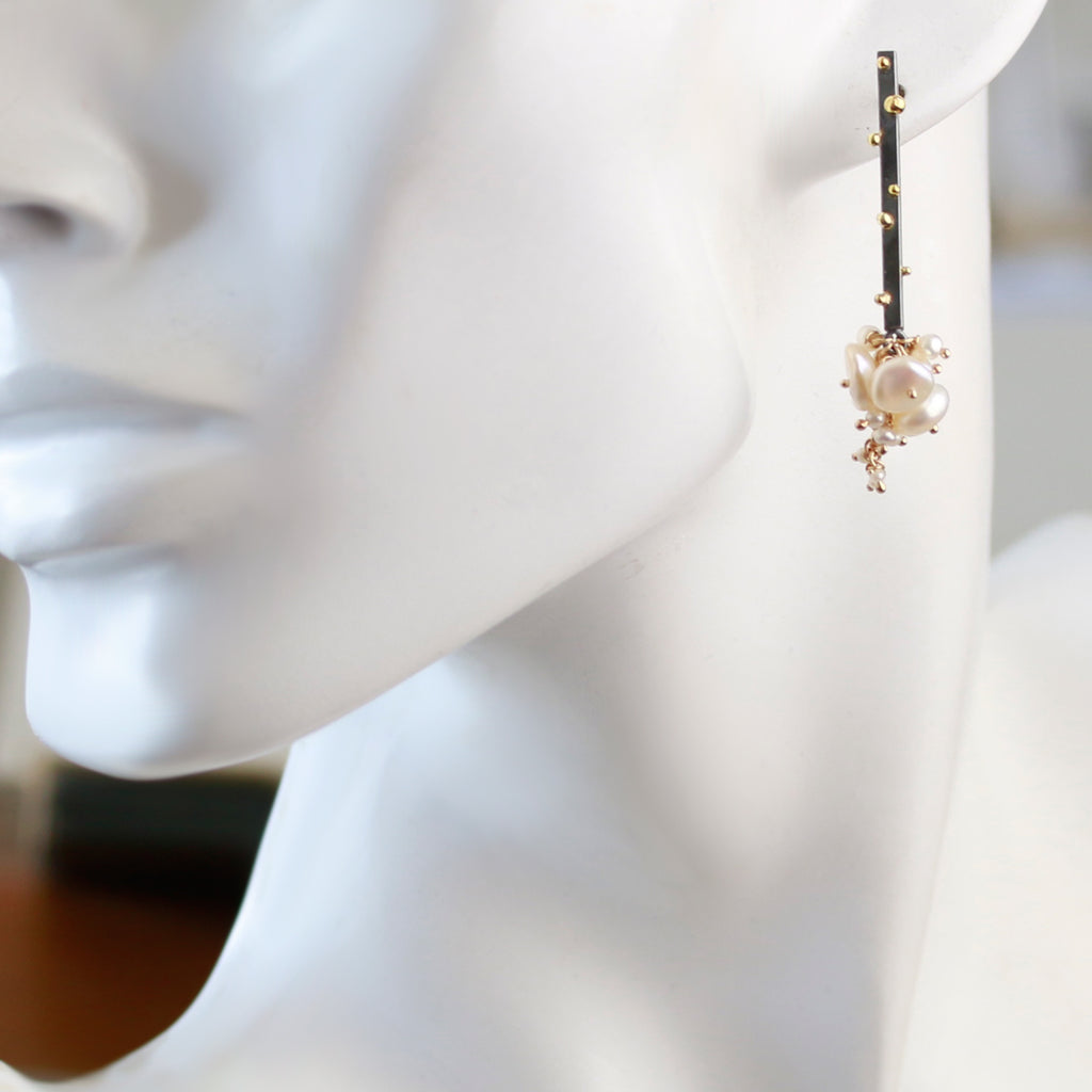 Gold Dotted Sticks with Pearl Clusters, Short - Wendy Stauffer of Fuss Jewelry