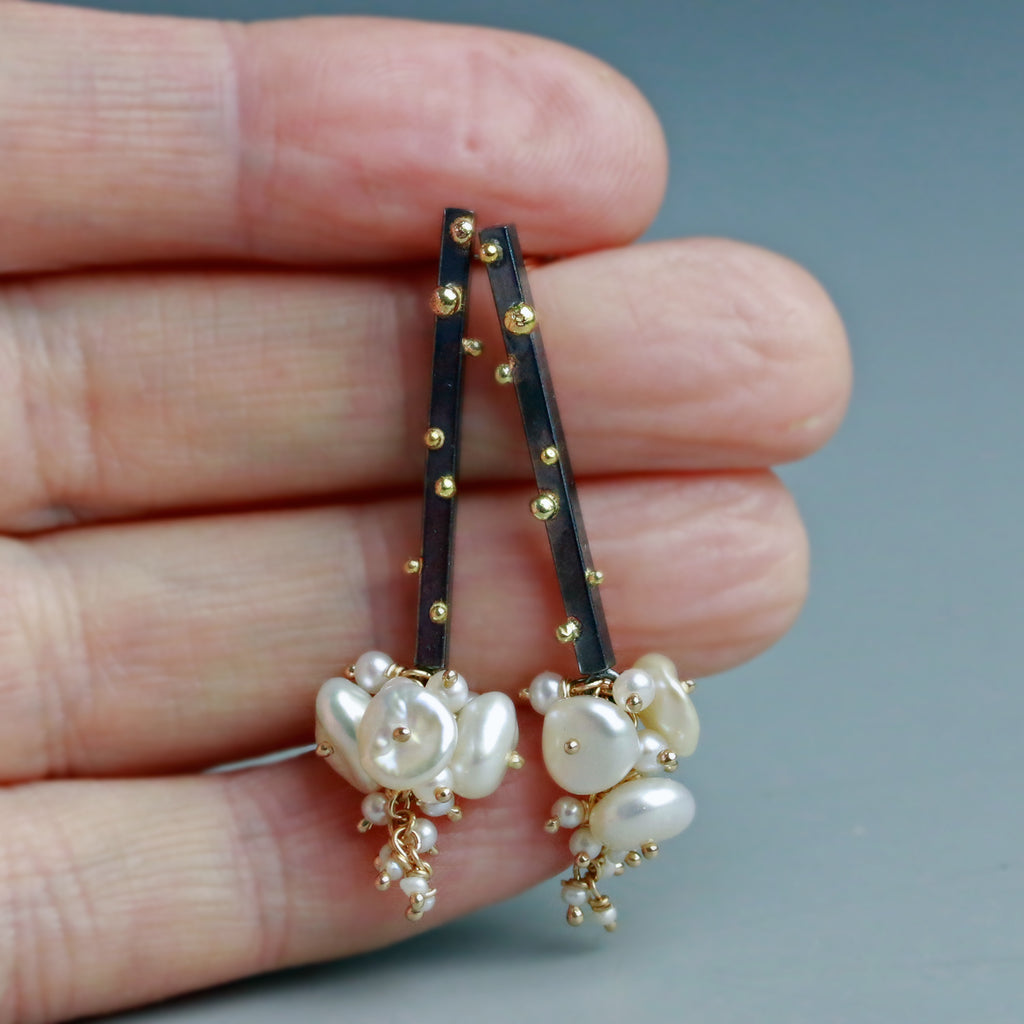 Gold Dotted Sticks with Pearl Clusters, Short - Wendy Stauffer of Fuss Jewelry