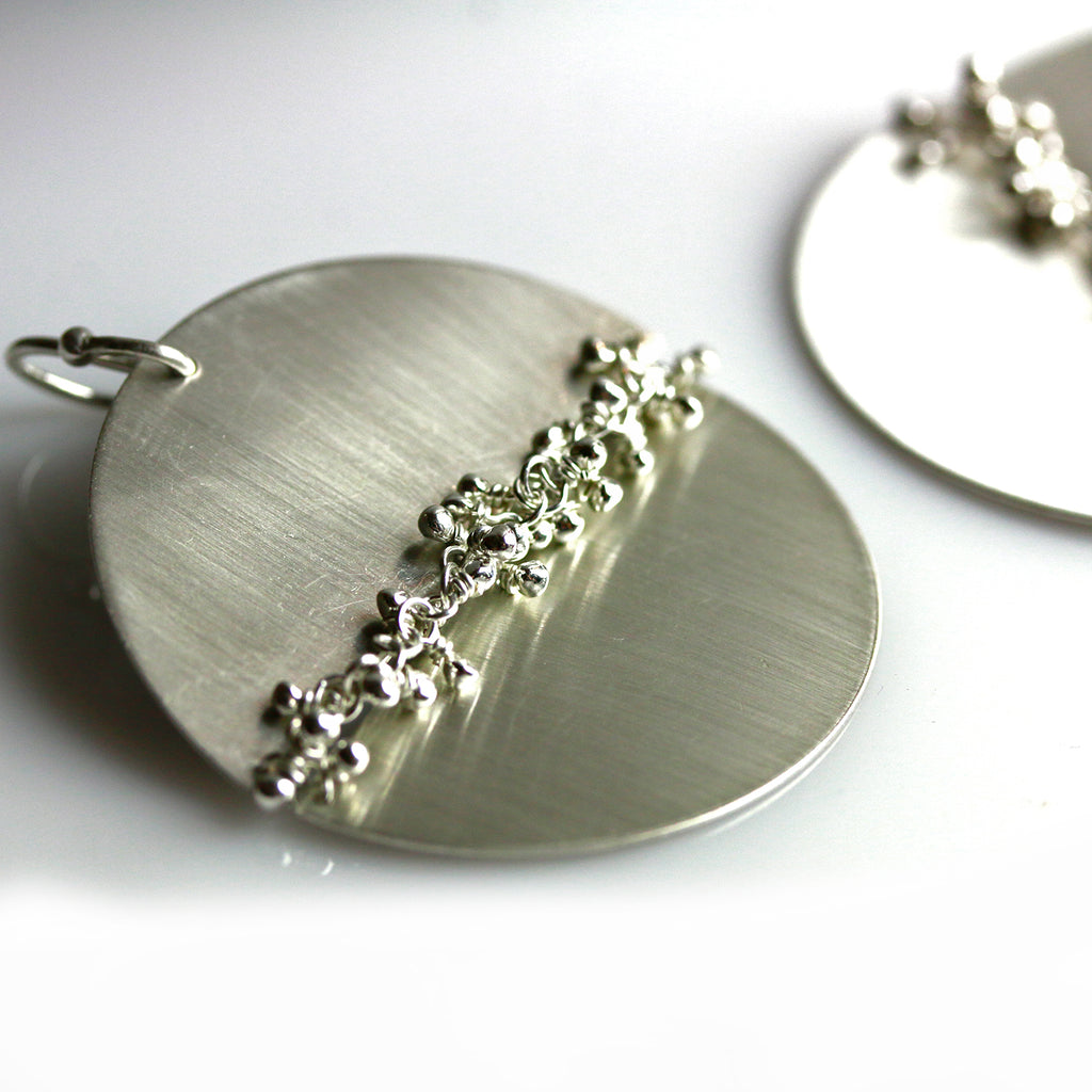 Brushed Silver Circle with Sprout Seam Earrings, 1 1/2" - Wendy Stauffer of Fuss Jewelry