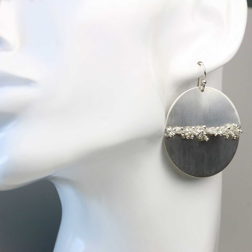 Brushed Silver Circle with Sprout Seam Earrings, 1 1/2" - Wendy Stauffer of Fuss Jewelry