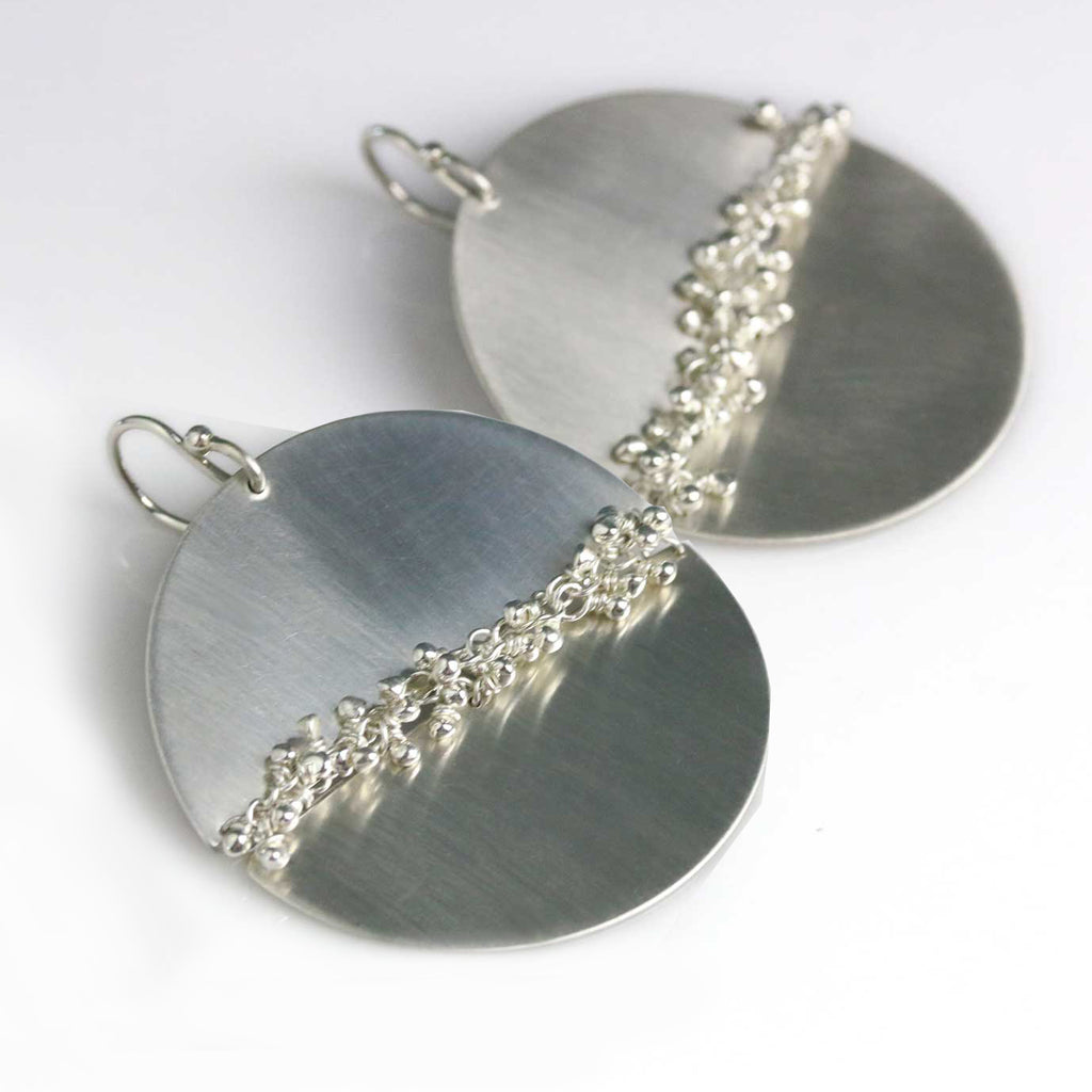 Brushed Silver Circle with Sprout Seam Earrings, 1 1/2" - Wendy Stauffer of Fuss Jewelry