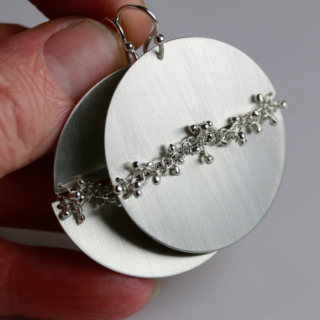 Brushed Silver Circle with Sprout Seam Earrings, 1 1/2" - Wendy Stauffer of Fuss Jewelry