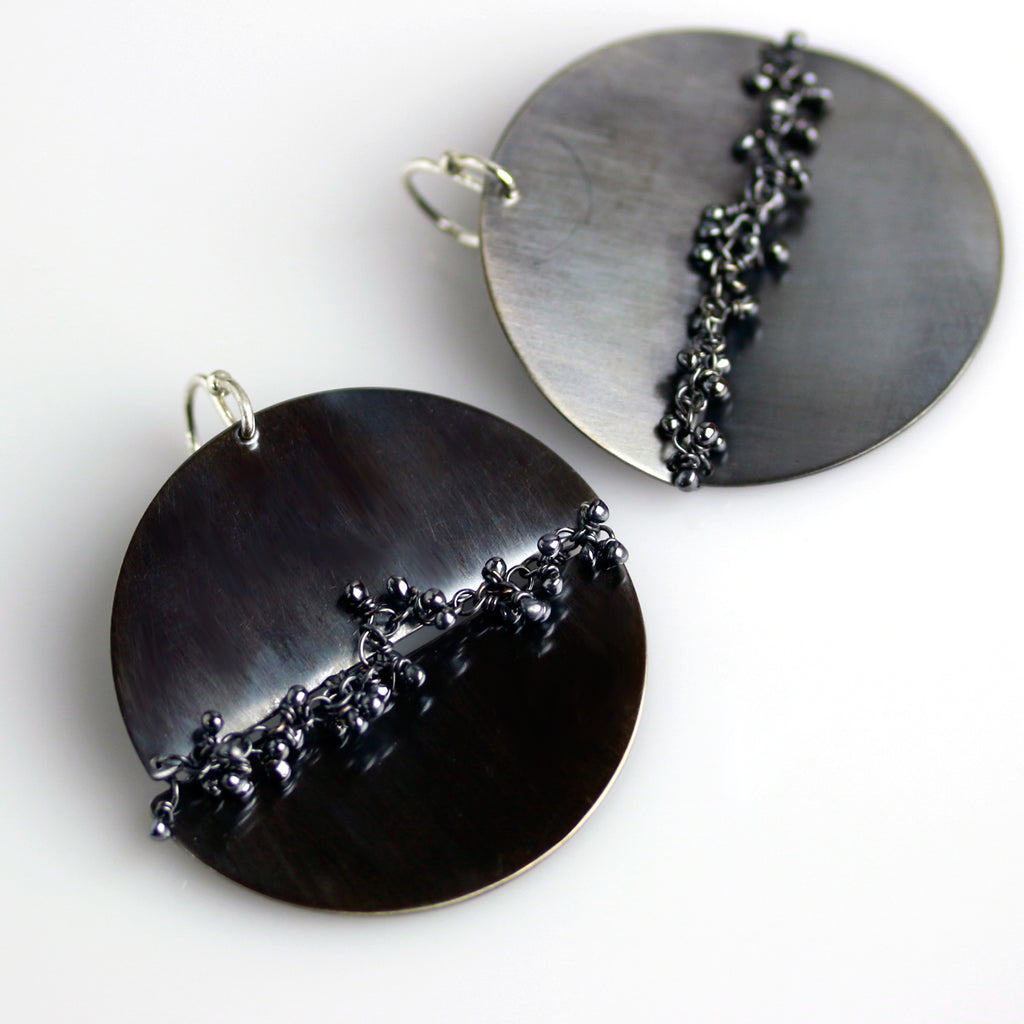 Midnight Circle Earrings with Sprout Seam - Wendy Stauffer of Fuss Jewelry
