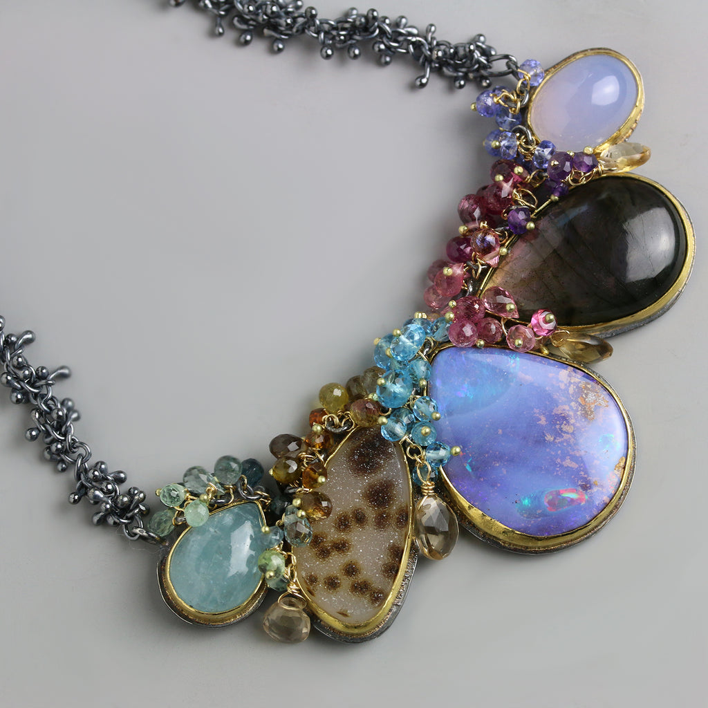 Boulder Opal Arc with Gemstone Fringe - Wendy Stauffer of Fuss Jewelry