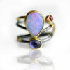 Solid Queensland Pipe Opal, Iolite and Pink Tourmaline on Swirled Band. Size 7 1/4. - Wendy Stauffer of Fuss Jewelry