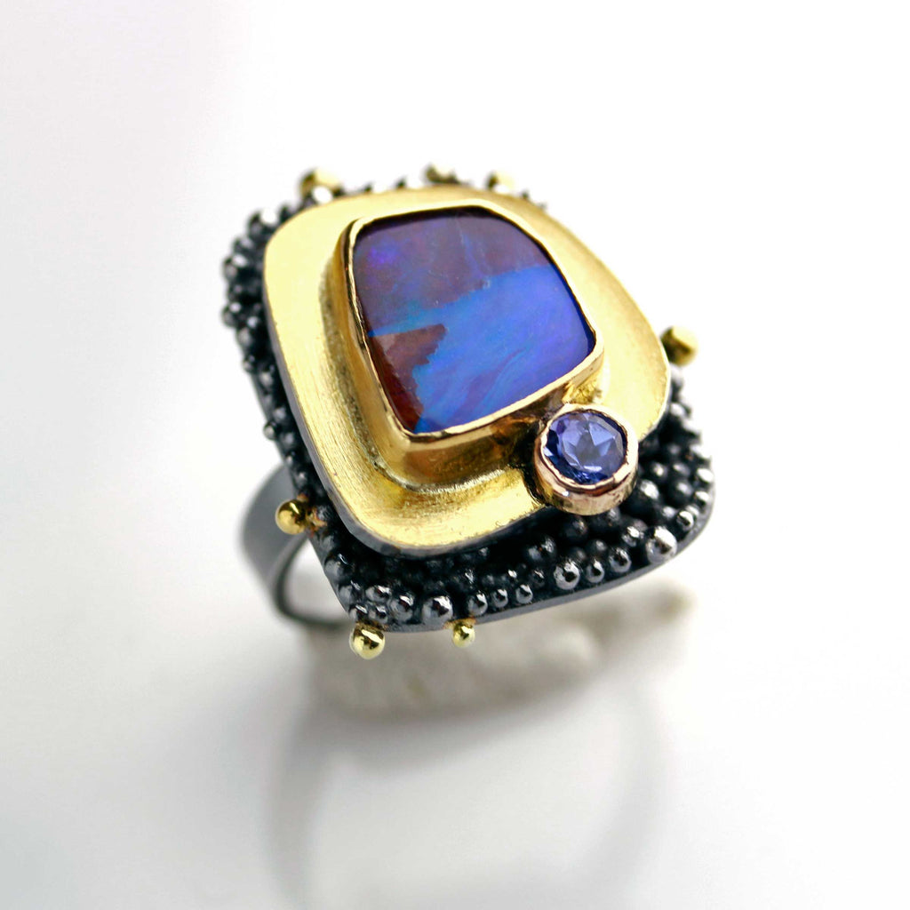 Landscape Boulder Opal and Pebbles Ring. Size 7 1/2. - Wendy Stauffer of Fuss Jewelry