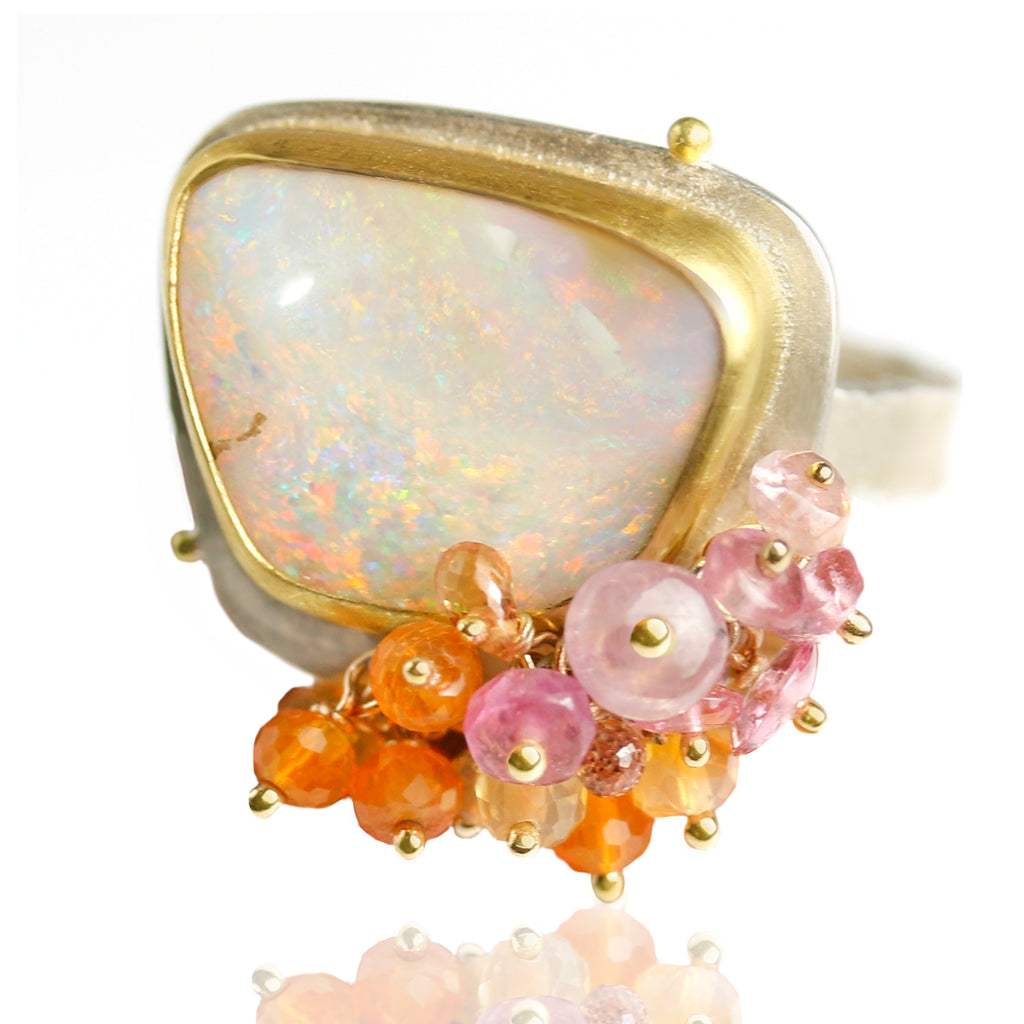 Pastel Australian Pipe Opal Ring with Gemstone Fringe