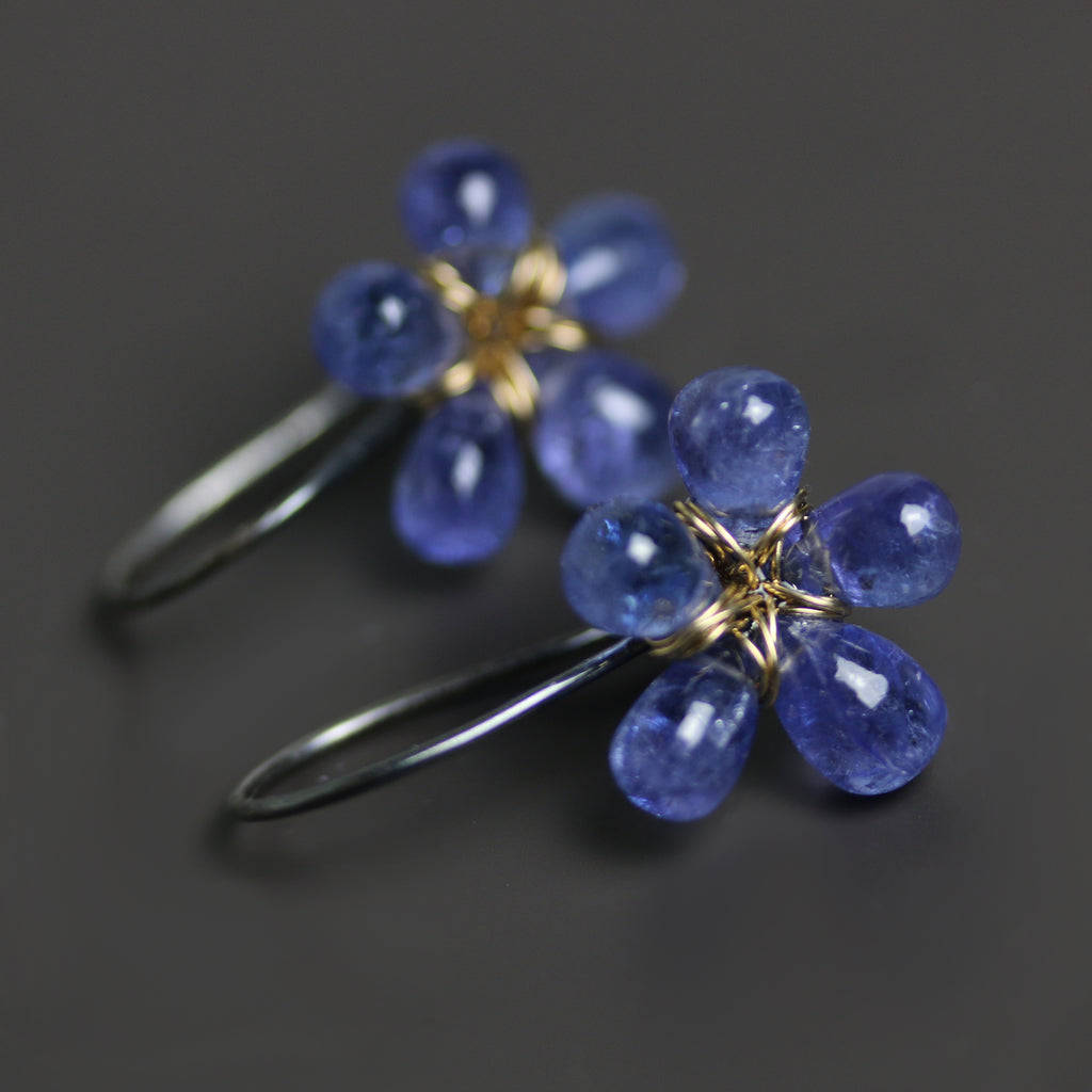 Tanzanite Flowers Mixed Metals Earrings - Wendy Stauffer of Fuss Jewelry
