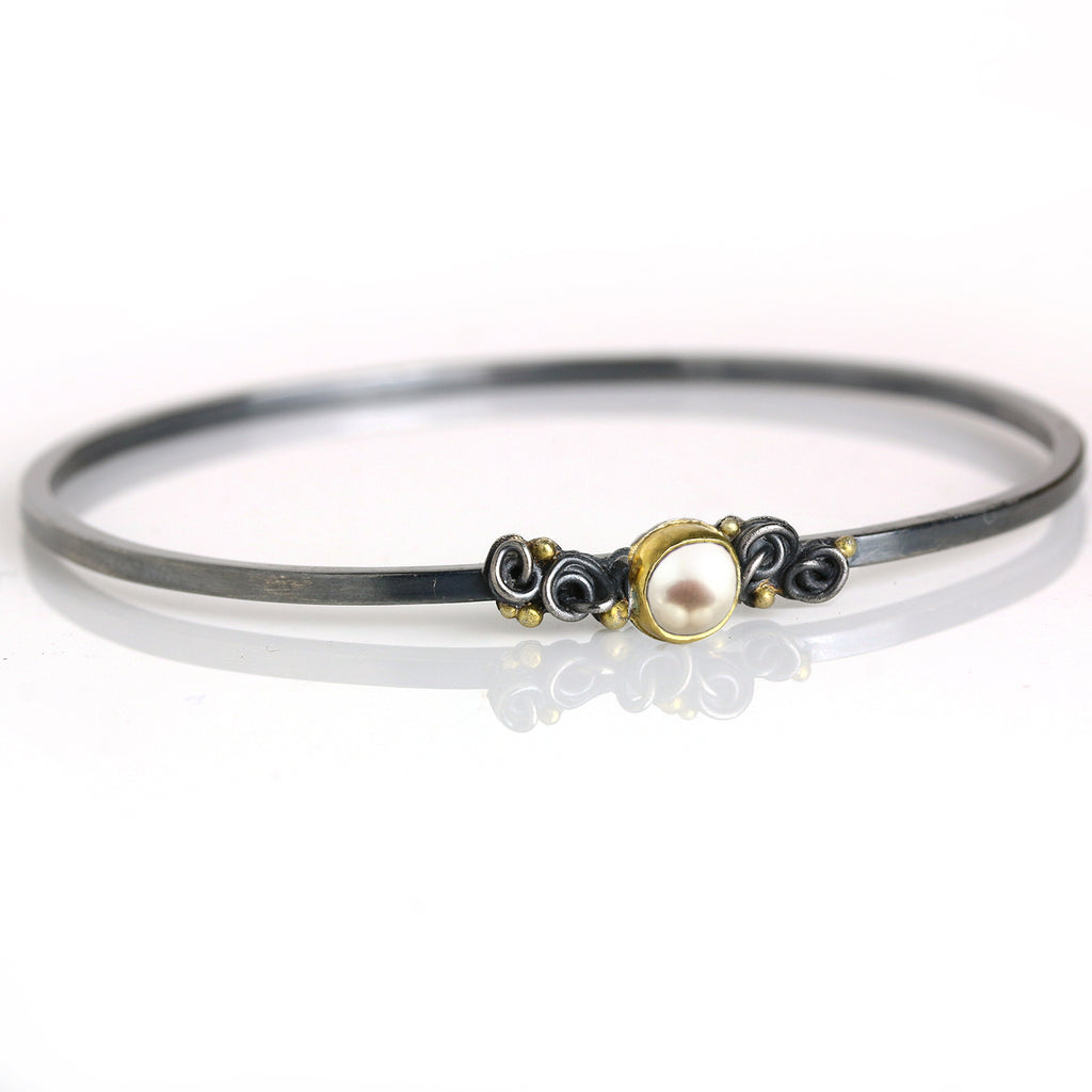 *Pearl with French Knots and Gold Dots Bangle--single or set - Wendy Stauffer of Fuss Jewelry