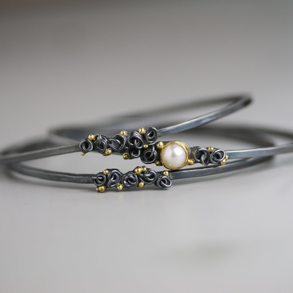 *Pearl with French Knots and Gold Dots Bangle--single or set - Wendy Stauffer of Fuss Jewelry