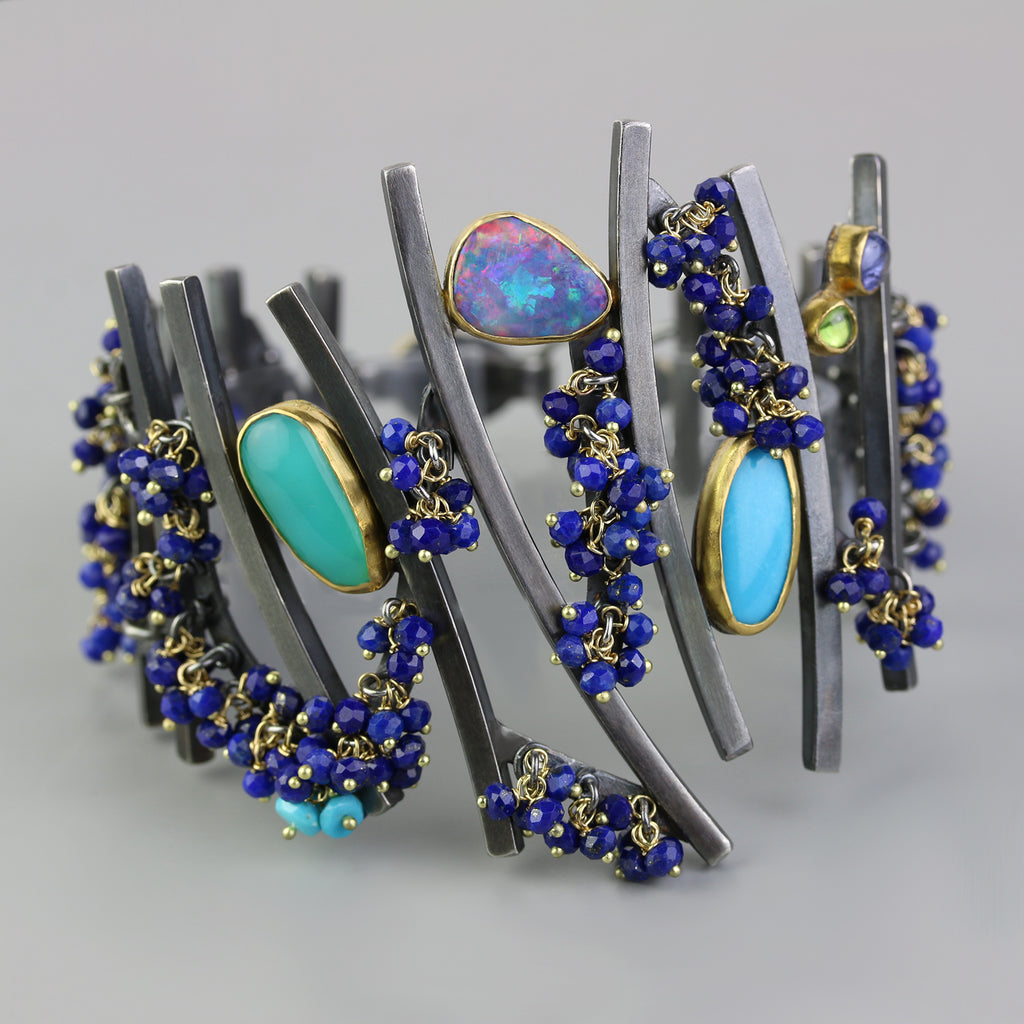 Sticks and Stones Cuff- Opals, Turquoise and Lapis. - Wendy Stauffer of Fuss Jewelry