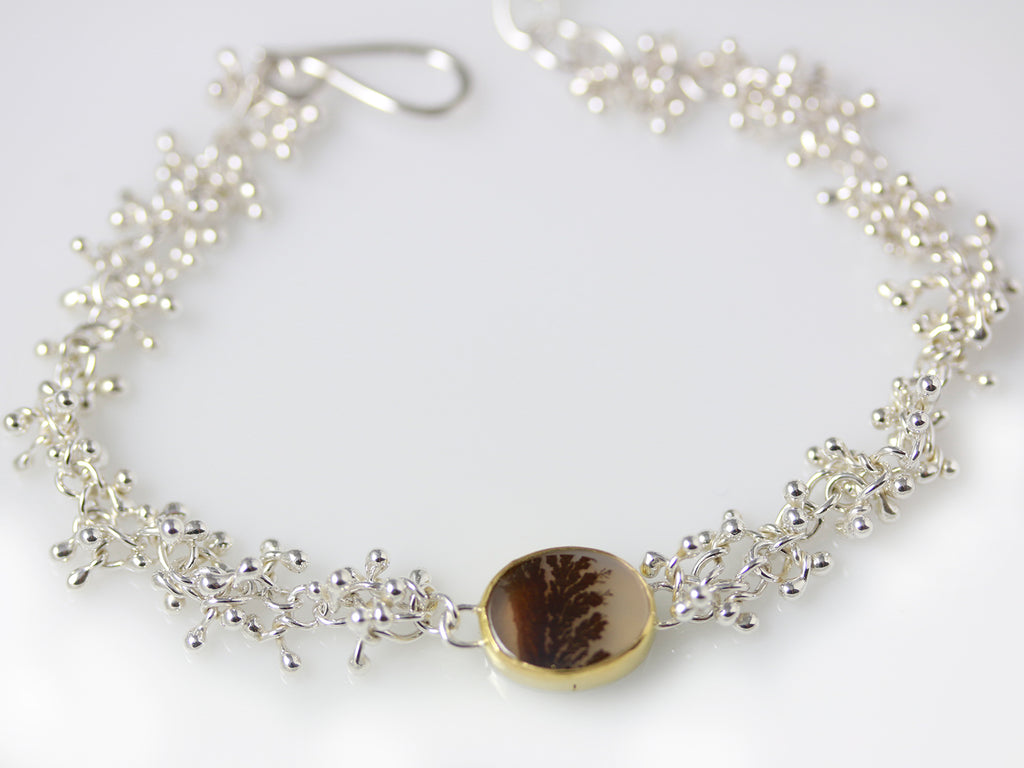 Dendritic Agate Sprout Bracelet with 22k Gold and Argentium Silver - Wendy Stauffer of Fuss Jewelry