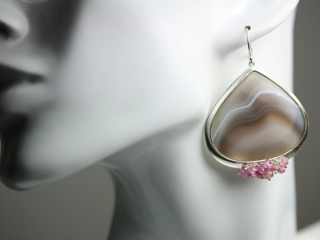 SOLD Botswana Agate and Pink Sapphire Silver Stunners - Wendy Stauffer of Fuss Jewelry