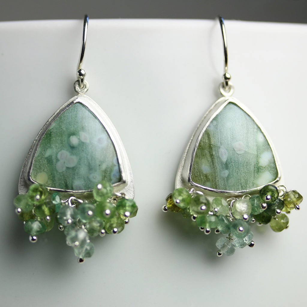 SOLD Tahitian Snow Agates with Green Blue Tourmaline Fringe - Wendy Stauffer of Fuss Jewelry