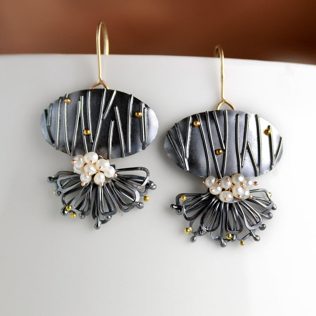 Midnight Petals and Grasses Earrings - Wendy Stauffer of Fuss Jewelry