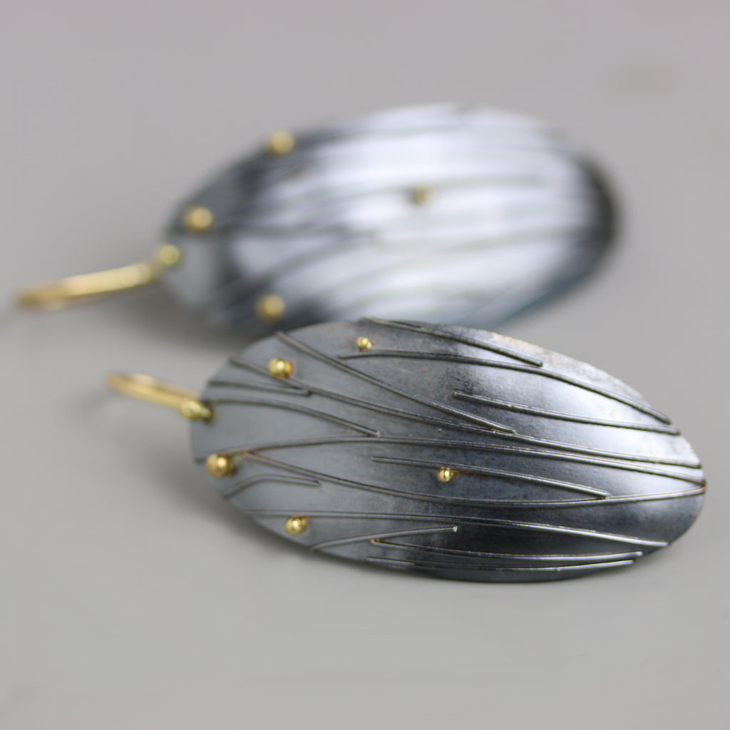 Midnight Grasses Long Oval Earrings - Wendy Stauffer of Fuss Jewelry
