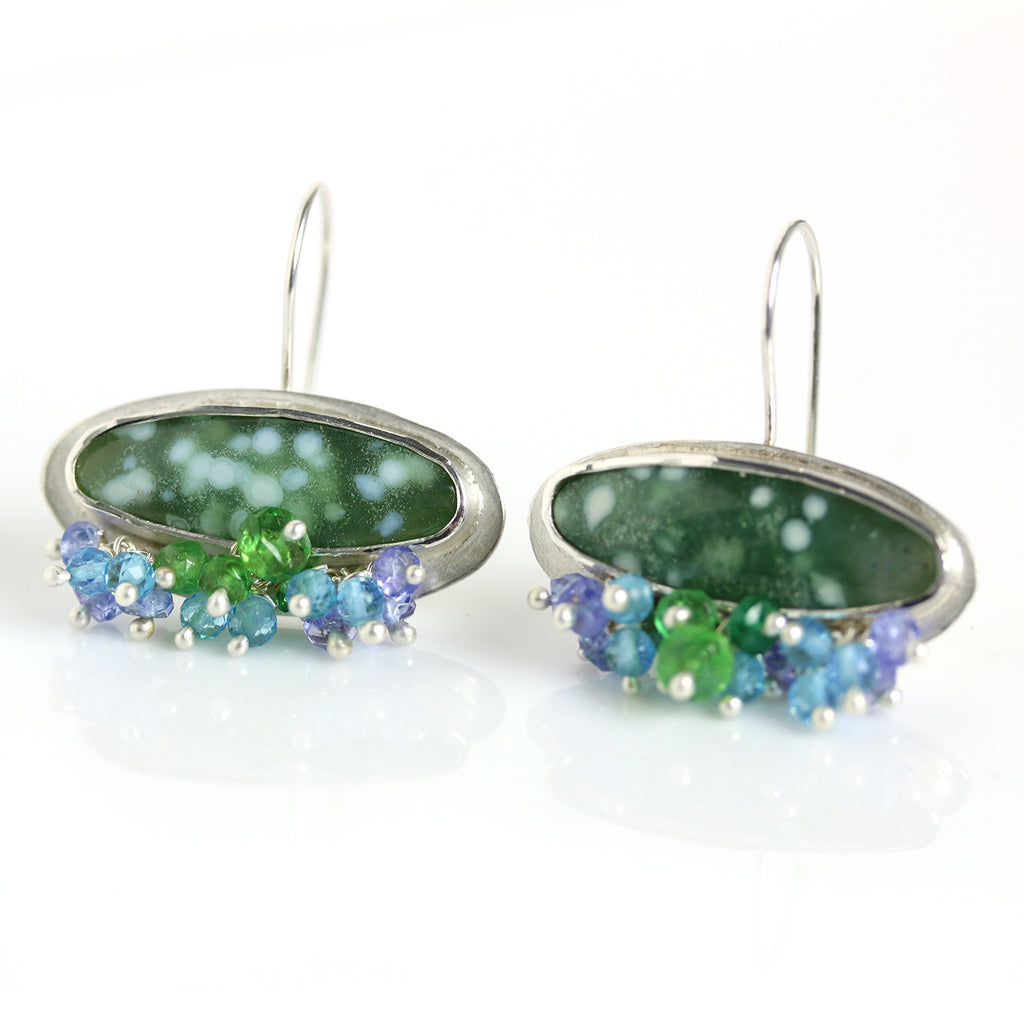 SOLD  Ocean Jasper Earrings with Blue Green Fringe - Wendy Stauffer of Fuss Jewelry