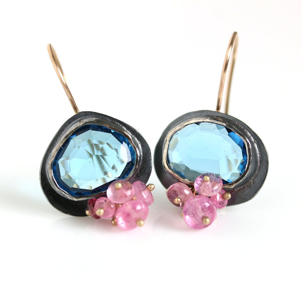 Swiss Blue Topaz Drops with Pink Sapphire Fringe - Wendy Stauffer of Fuss Jewelry