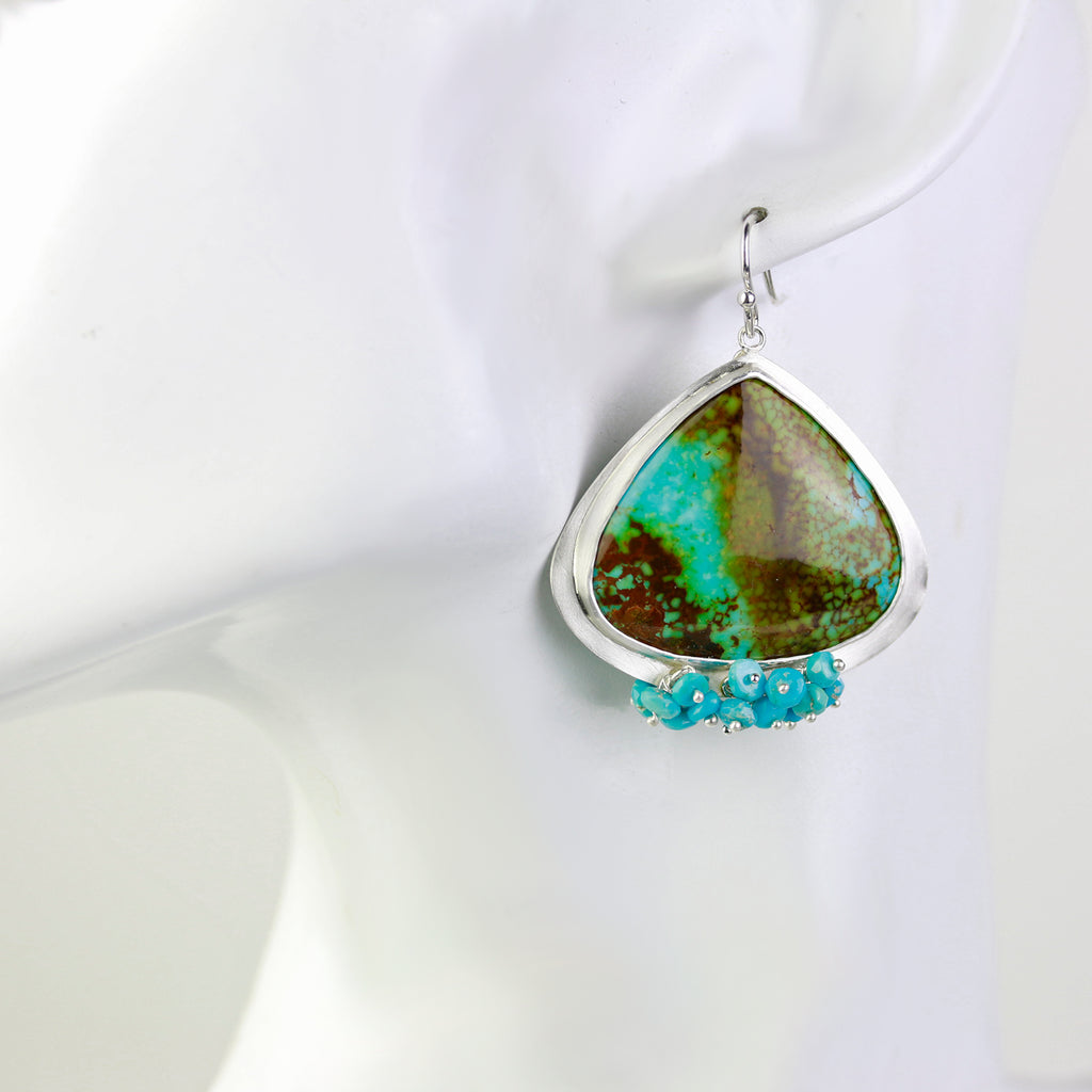 Big, Bold, Gorgeous Arizona Turquoise Earrings with Fringe. December Birthstone. - Wendy Stauffer of Fuss Jewelry