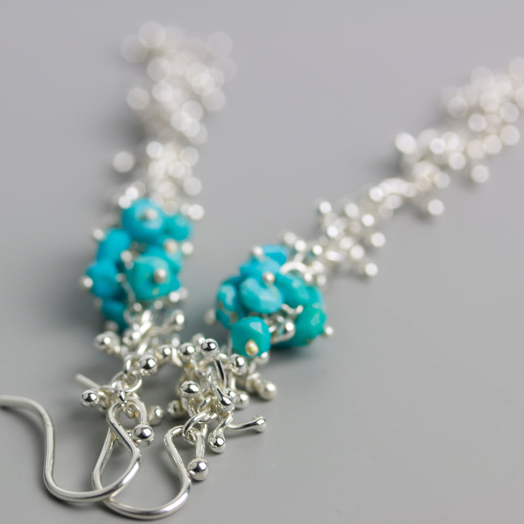 Slender Sprout Chain Earrings with Turquoise Clusters - Wendy Stauffer of Fuss Jewelry