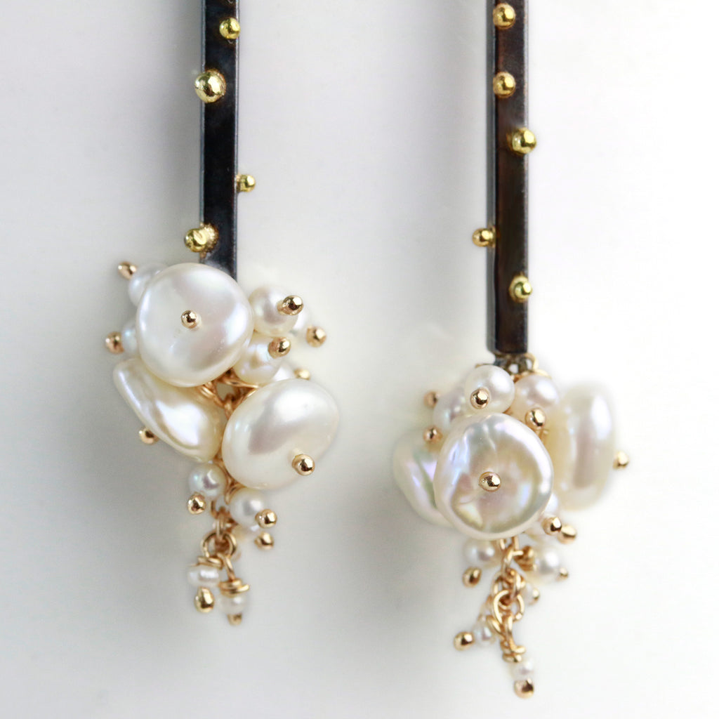 Gold Dotted Sticks with Pearl Clusters, Short - Wendy Stauffer of Fuss Jewelry
