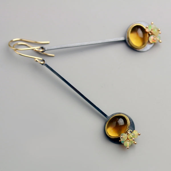 *Long Honey Quartz Dangles with Opal Clusters Earrings - Wendy Stauffer of Fuss Jewelry