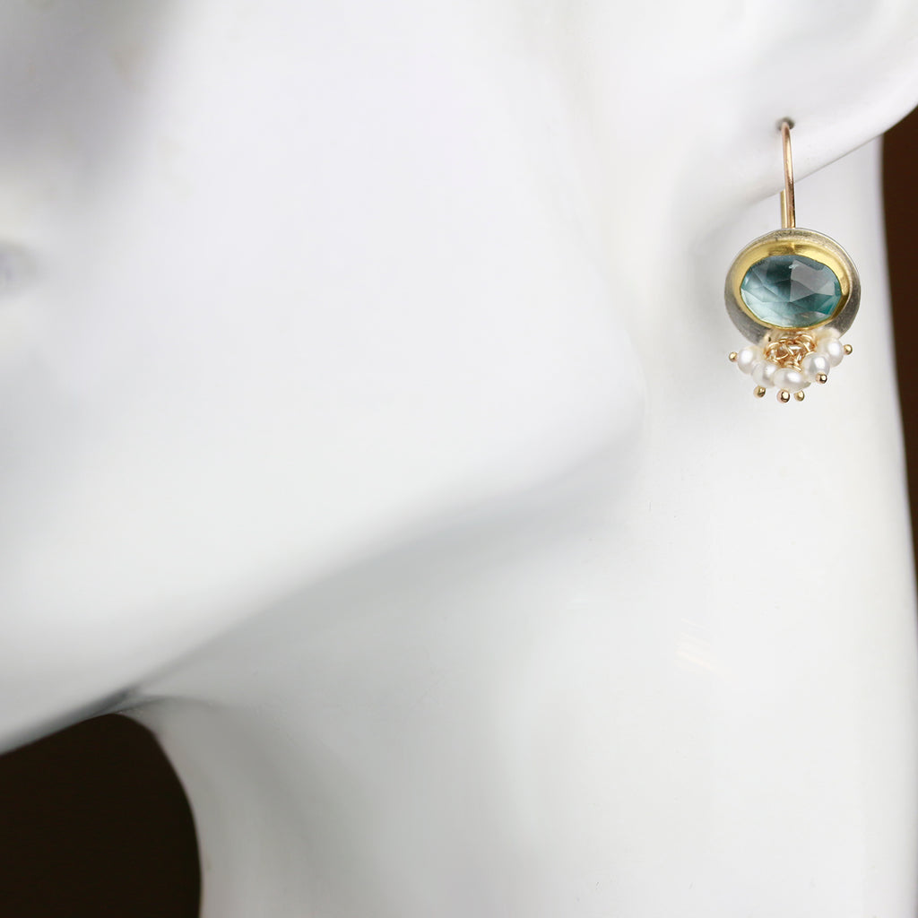 Sky Blue Topaz Earrings with Pearl Fringe - Wendy Stauffer of Fuss Jewelry