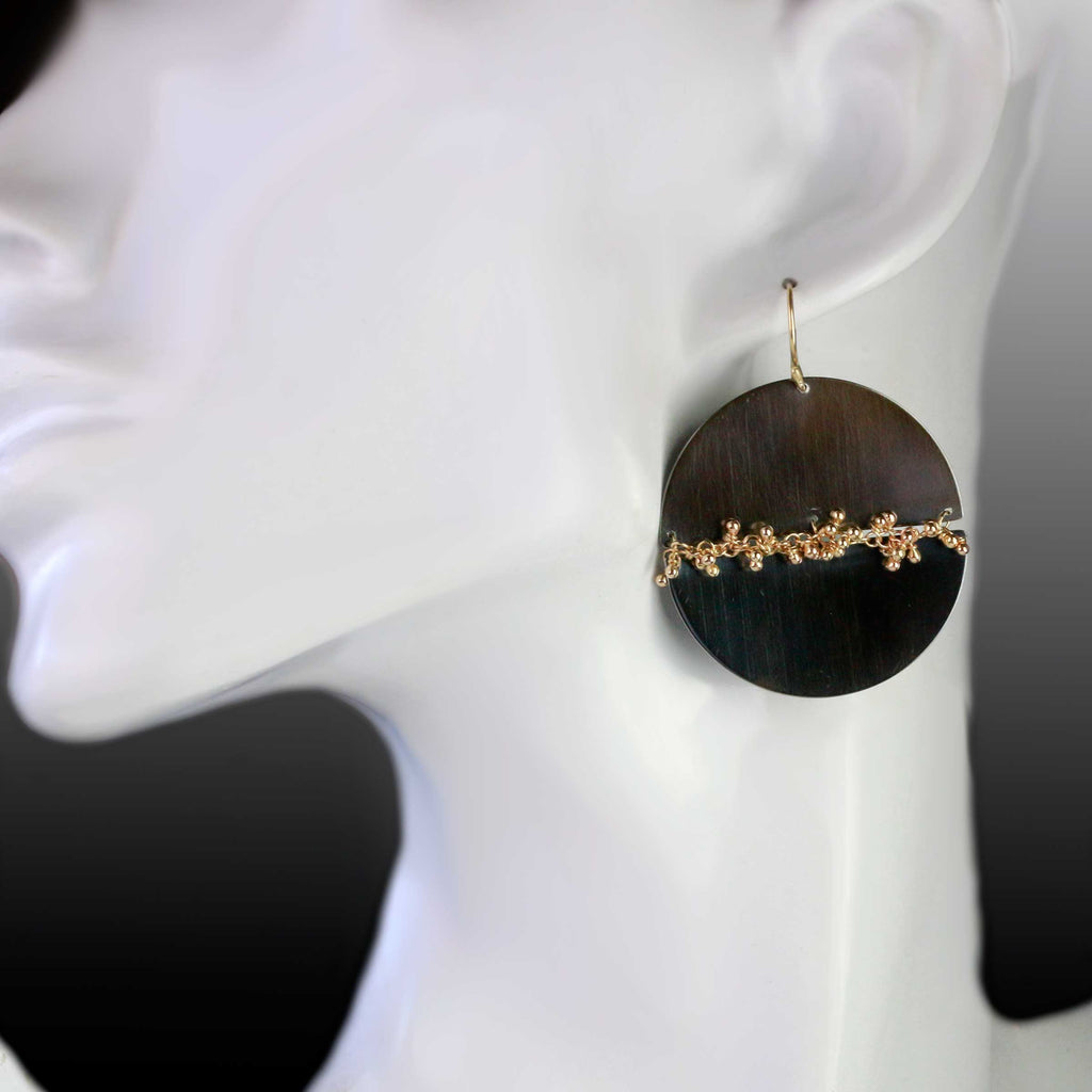 Midnight Circle with Gold Sprout Seam Earrings - Wendy Stauffer of Fuss Jewelry