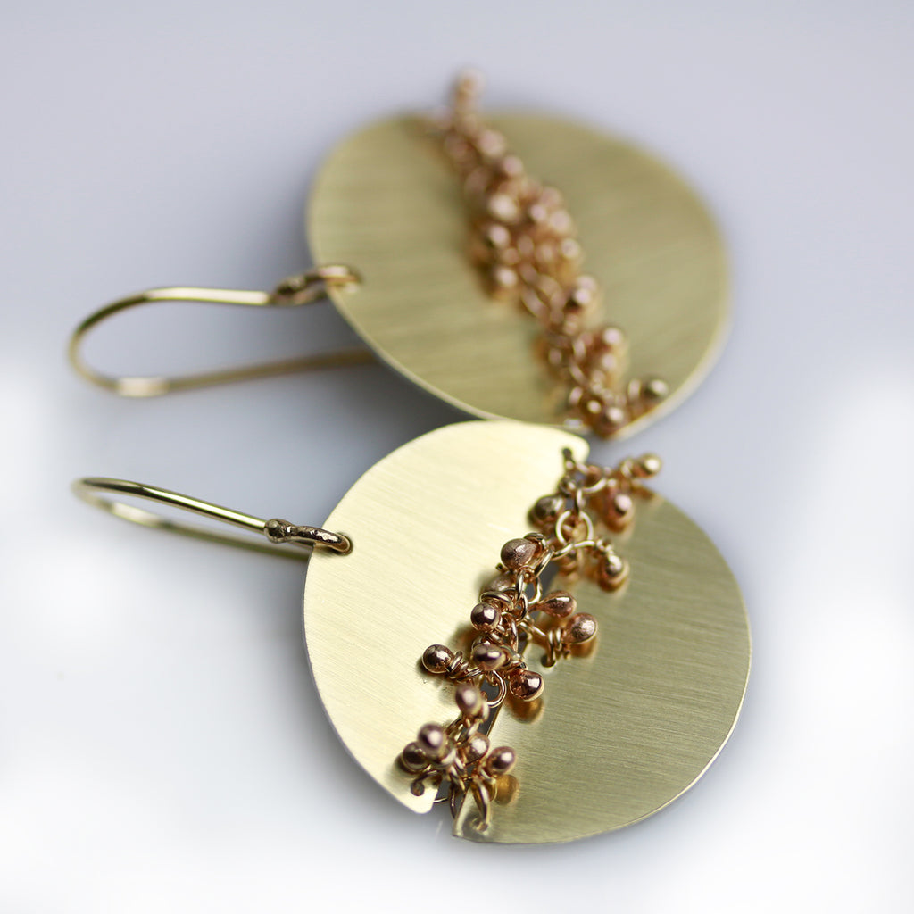 Gold Circle Earrings with Sprout Seam, 1 inch. - Wendy Stauffer of Fuss Jewelry