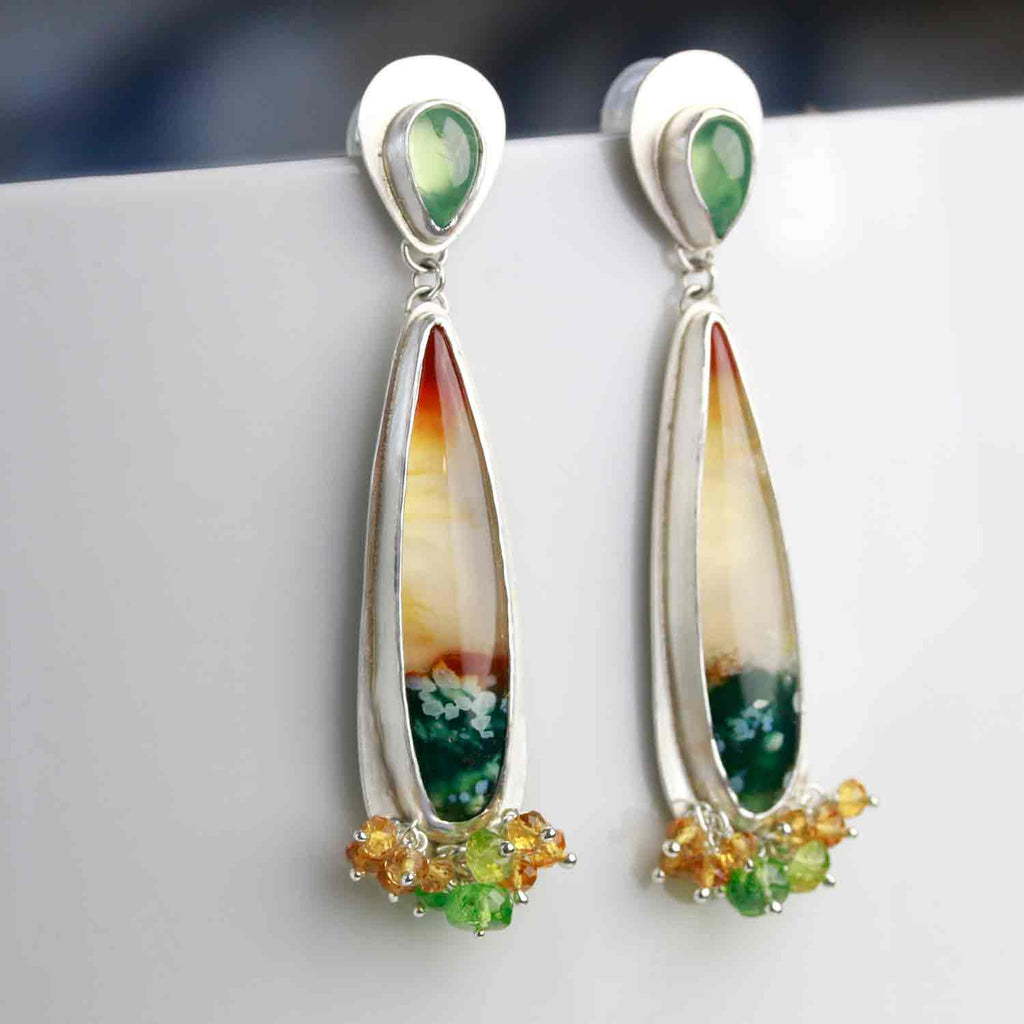 Sold! Long Ocean Jasper Earrings with Prehnite Post. Argentium Sterling Silver. - Wendy Stauffer of Fuss Jewelry