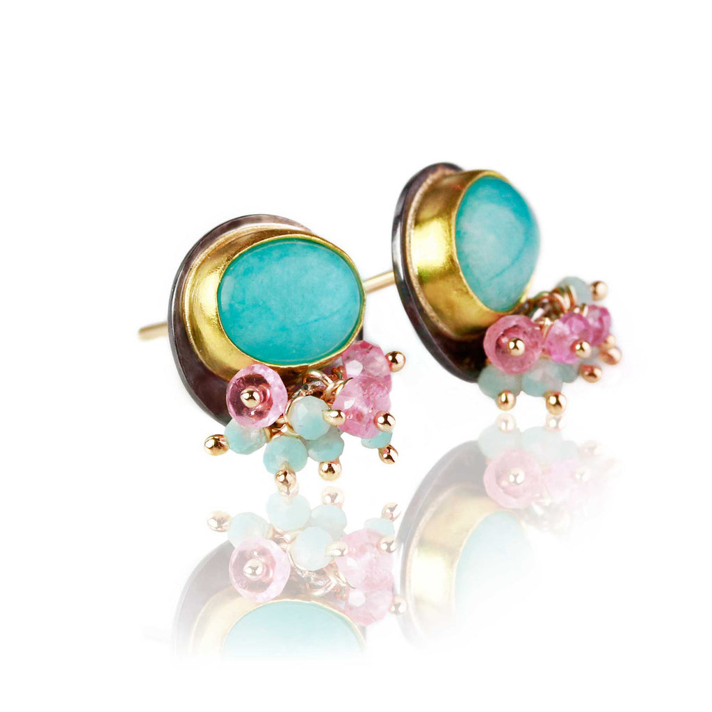 *Amazonite Post Earrings with Pink Sapphire Clusters - Wendy Stauffer of Fuss Jewelry