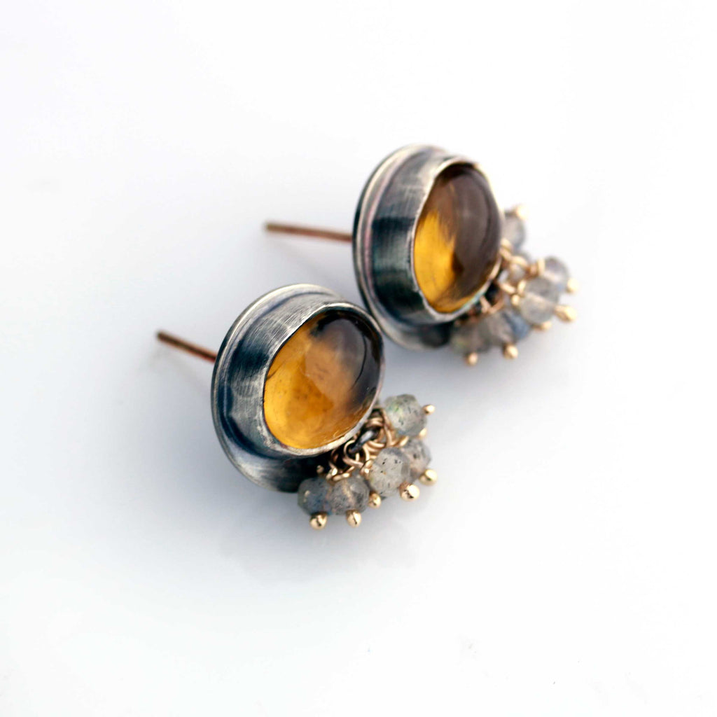 *Honey Quartz Post Earrings with Labradorite Fringe - Wendy Stauffer of Fuss Jewelry