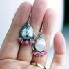 SOLD Dendritic Opal Earrings with Pink Sapphire Fringe - Wendy Stauffer of Fuss Jewelry