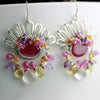 SOLD  Pink Sapphire Gem Weave Spring Bouquet Earrings - Wendy Stauffer of Fuss Jewelry