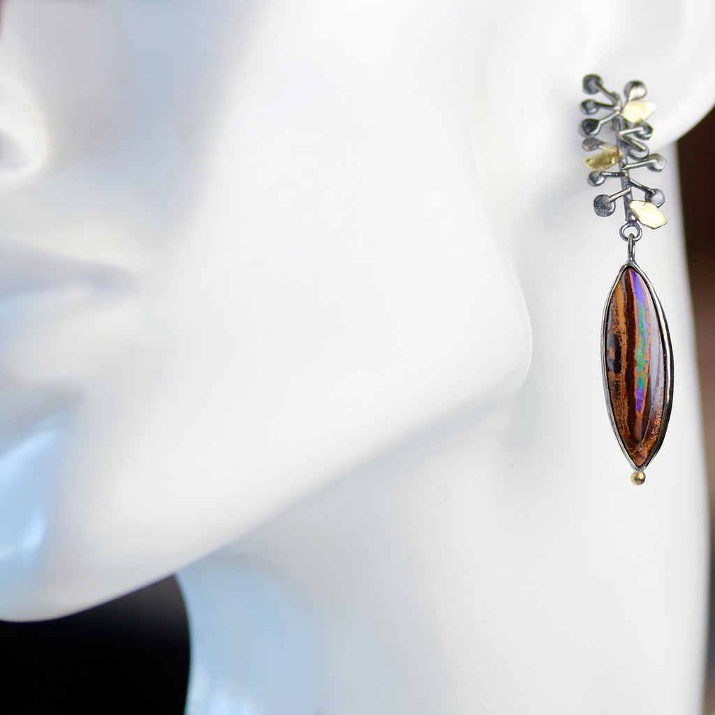SOLD  Vine Topped Boulder Opal Earrings - Wendy Stauffer of Fuss Jewelry