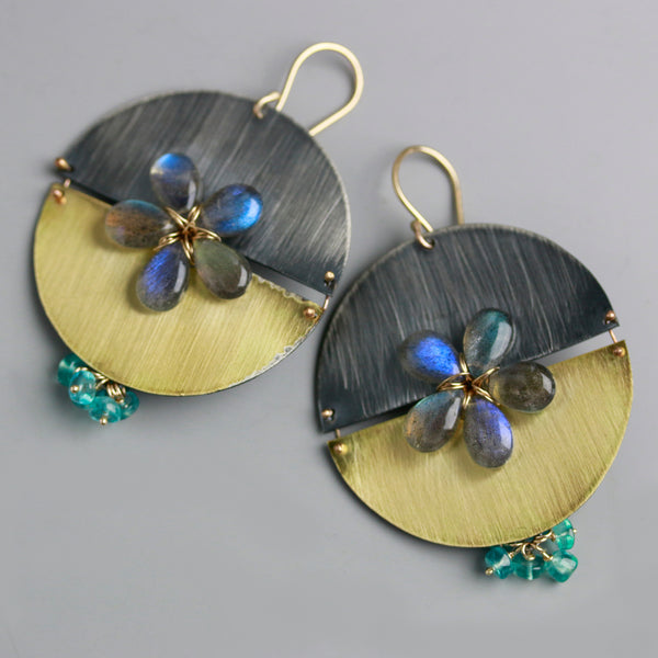 Split Discs with Labradorite Flowers Earrings - Wendy Stauffer of Fuss Jewelry