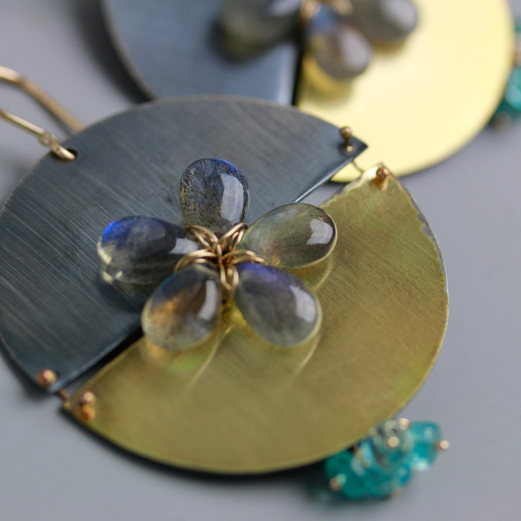 *Split Discs with Labradorite Flowers Earrings - Wendy Stauffer of Fuss Jewelry