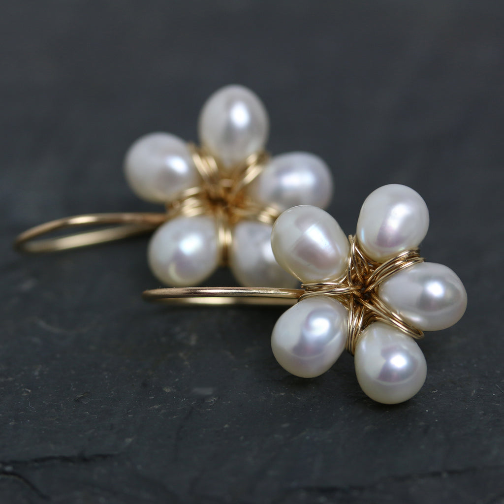 14k Pearl Flower Drop Earrings - Wendy Stauffer of Fuss Jewelry