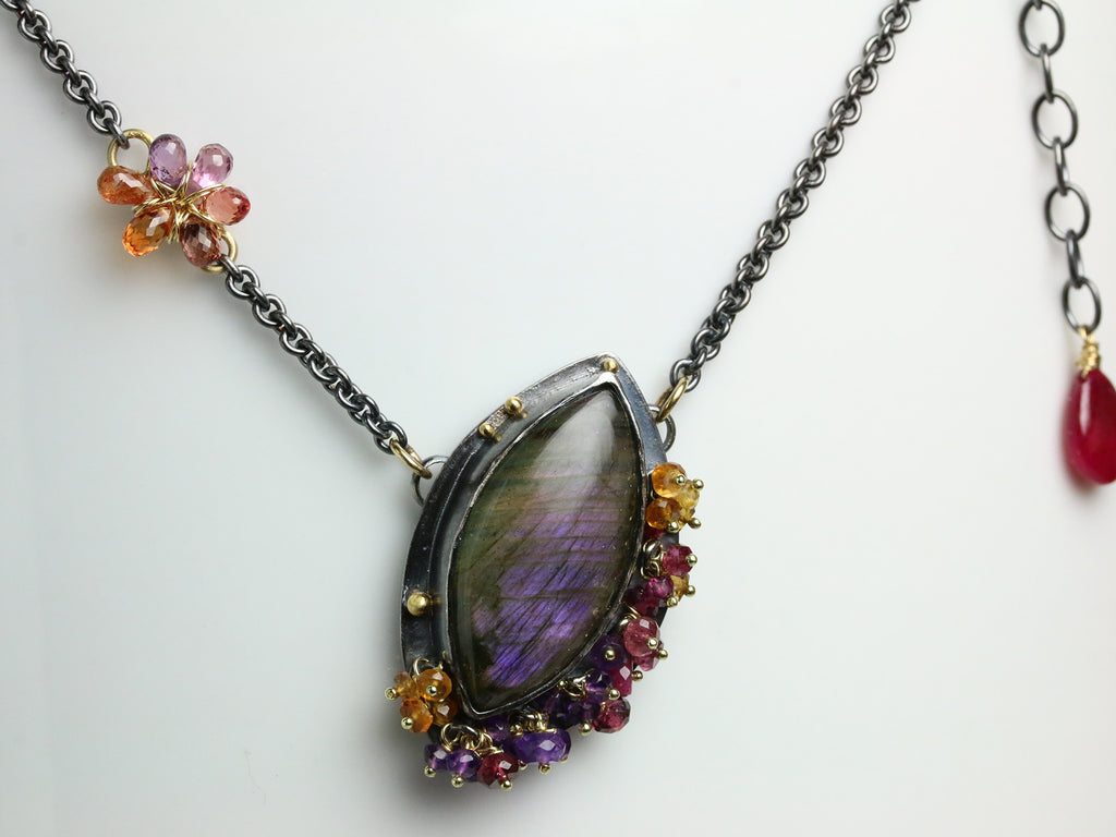 Sold - Purple Flash Labradorite with Gemstone Fringe - Wendy Stauffer of Fuss Jewelry