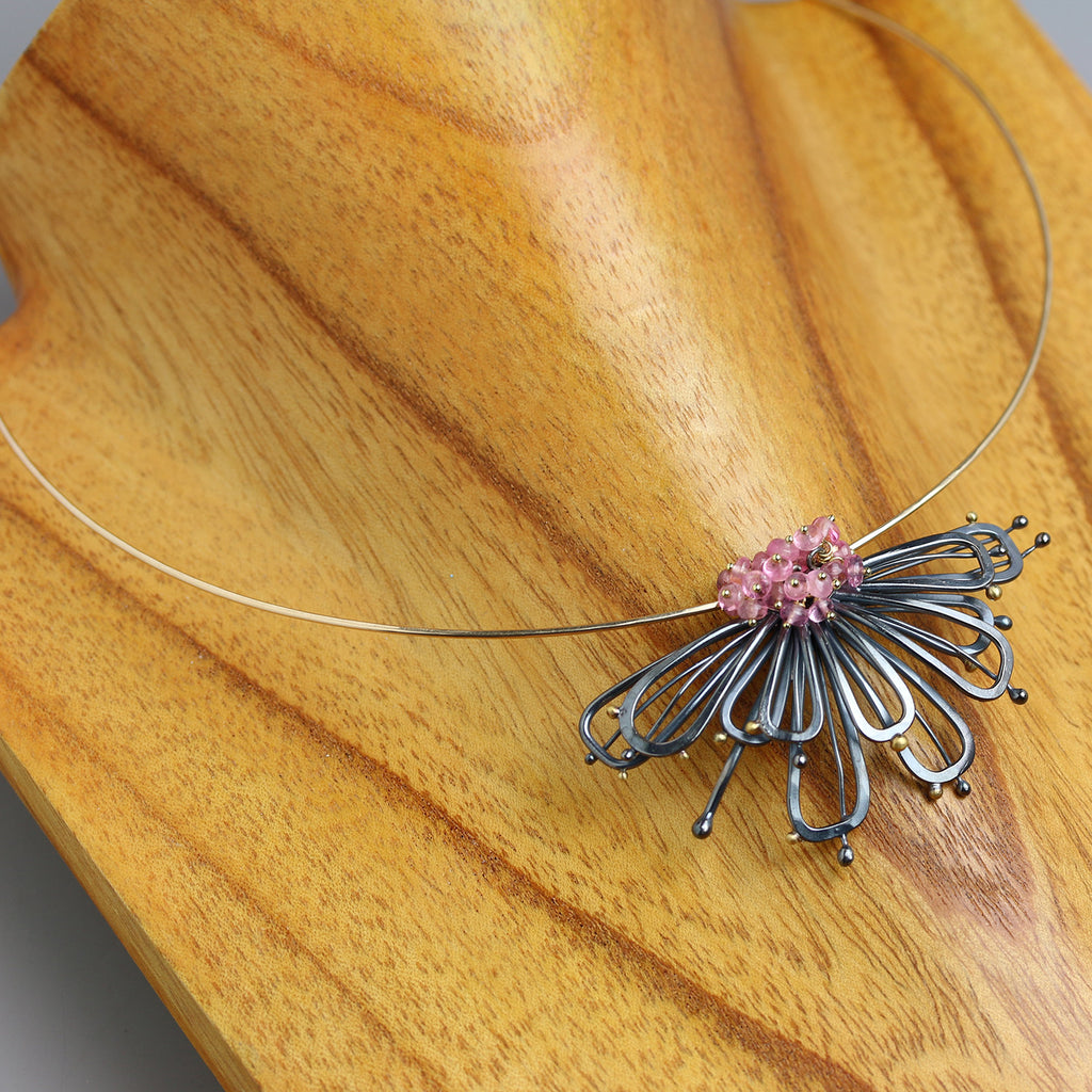Midnight Flower with Pink Tourmaline Cluster Necklace - Wendy Stauffer of Fuss Jewelry