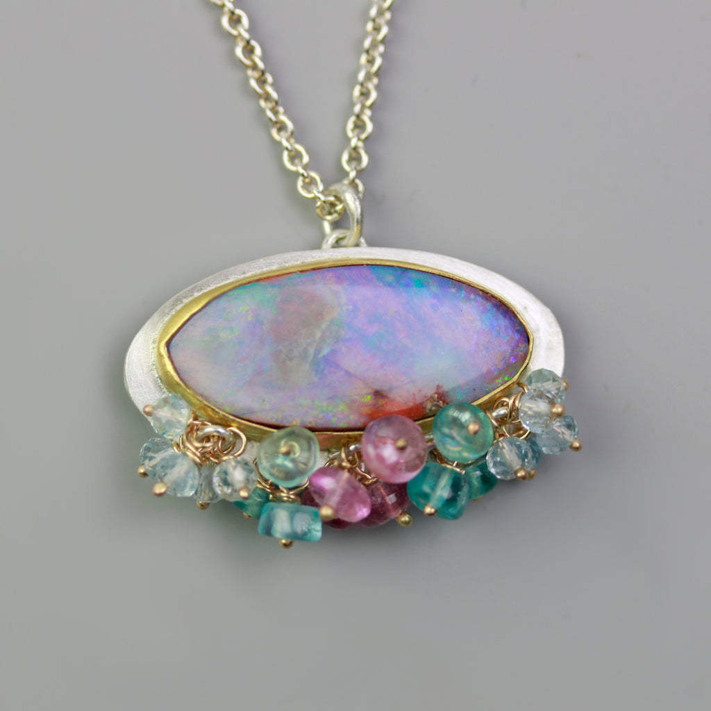 Boulder Opal with Mixed Gemstone Fringe - Wendy Stauffer of Fuss Jewelry
