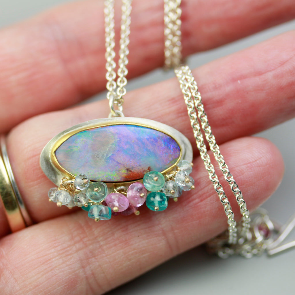 Boulder Opal with Mixed Gemstone Fringe - Wendy Stauffer of Fuss Jewelry
