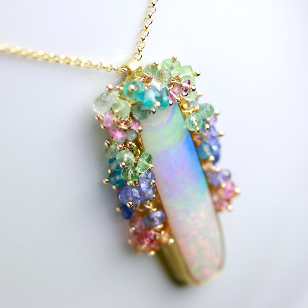 Long Queensland Pipe Opal Pendant with Fringe. 22k and 18k Gold. - Wendy Stauffer of Fuss Jewelry