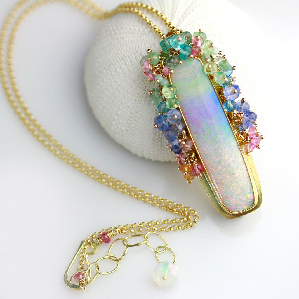 Long Queensland Pipe Opal Pendant with Fringe. 22k and 18k Gold. - Wendy Stauffer of Fuss Jewelry