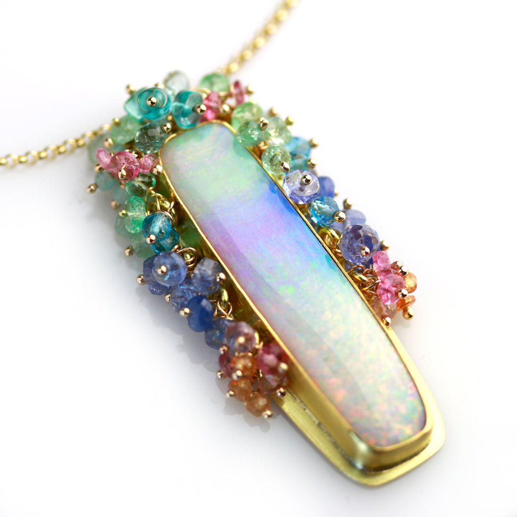 Long Queensland Pipe Opal Pendant with Fringe. 22k and 18k Gold. - Wendy Stauffer of Fuss Jewelry