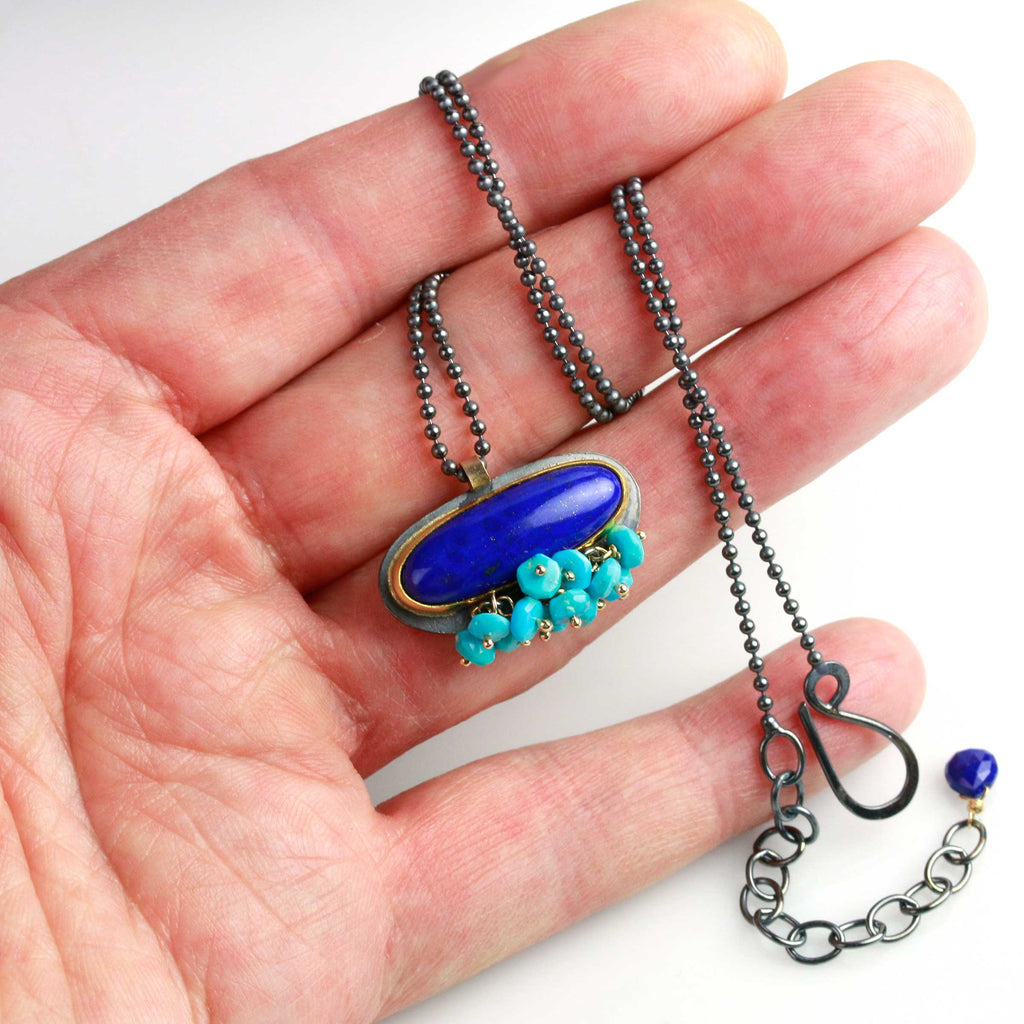 *Oval Lapis Necklace with Turquoise Fringe - Wendy Stauffer of Fuss Jewelry